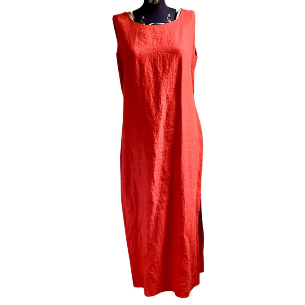 DUE per DUE Vesté Red Linen Maxi Dress – Size 12